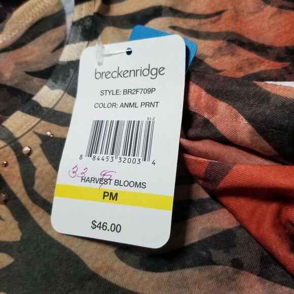 Breckenridge Petite, Blouse Animal print browns, with gold studs - Size PM - Picture 5 of 5